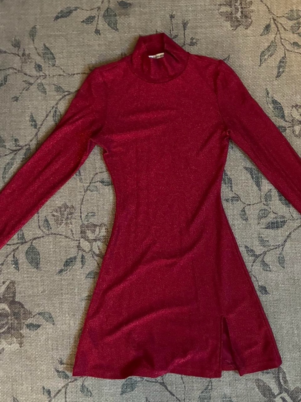 Reformation Long Sleeve Mock Neck Dress in Deep Wine